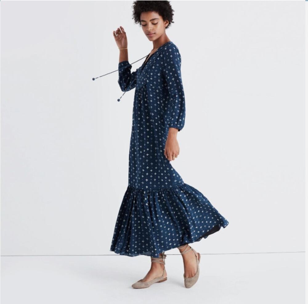 Madewell Silk Medallion Dot Maxi Dress in Coin Black Sea Sz 2